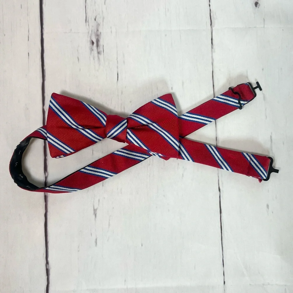 Saddlebred Red & Blue Striped 100% Silk Bow Tie | Preppy Adjustable Patriotic